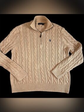 Polo Ralph Lauren Men's Cable-Knit Cotton Quarter-Zip Sweater Mens Size Large